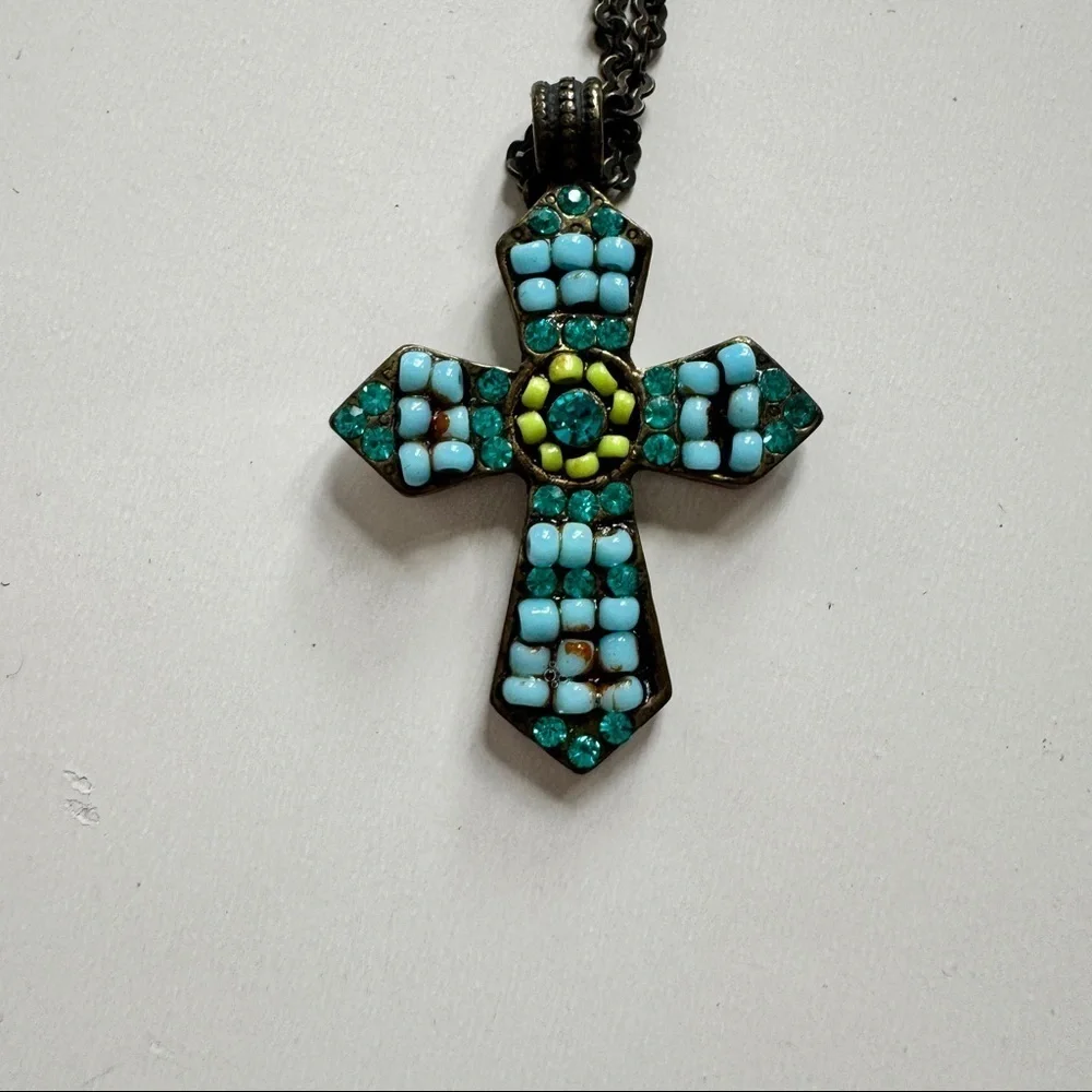 Beaded Cross Necklace in Turquoise